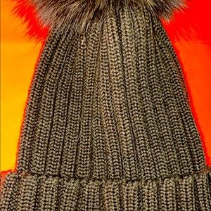 Like new! SO CUTE Army green Moncler beanie with real fur matching green pompom